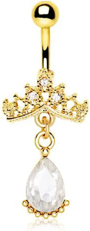 Gold Plated Crown Tear Drop Dangle WildKlass Navel Ring