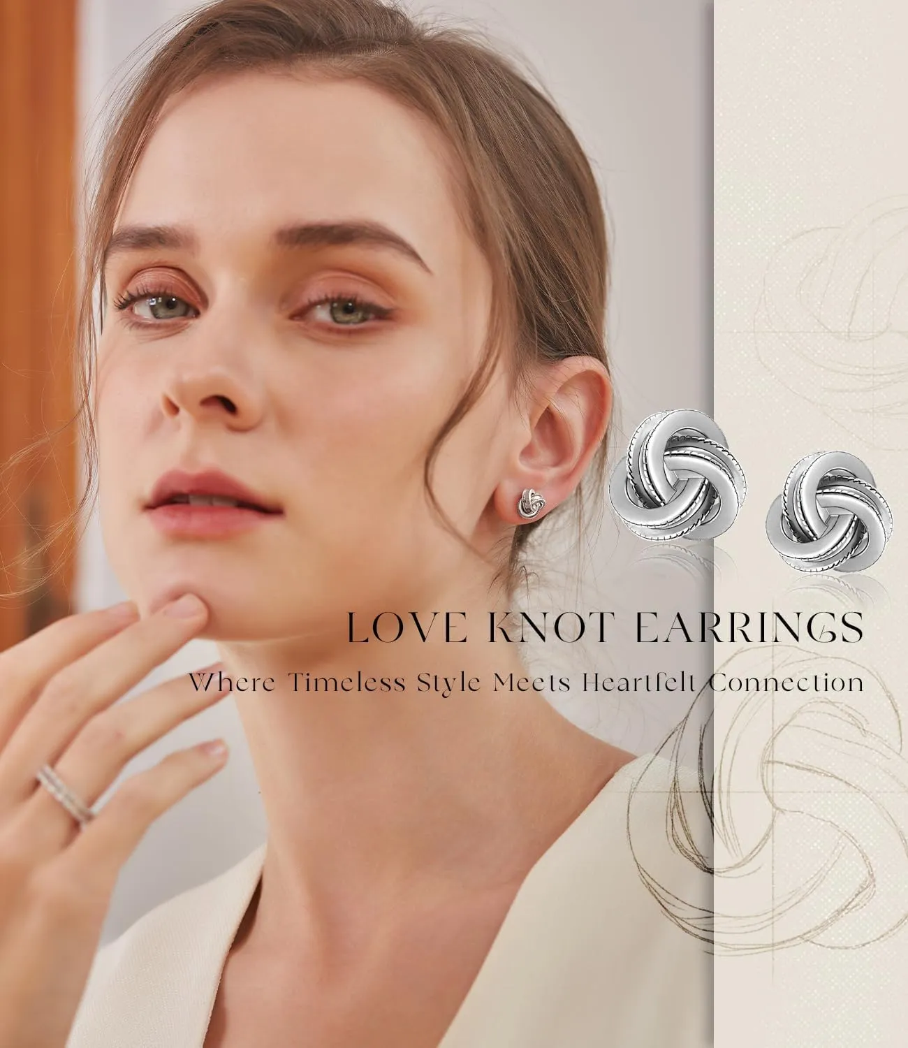 Gold Plated Sterling Silver Studs Love Knot Earrings For Women | Hypoallergenic & Nickle Free Jewelry for Sensitive Ears