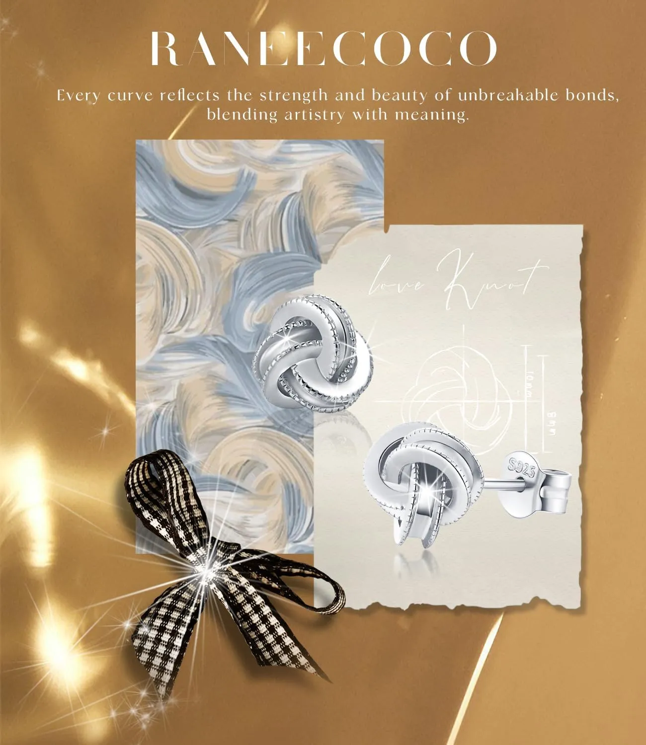 Gold Plated Sterling Silver Studs Love Knot Earrings For Women | Hypoallergenic & Nickle Free Jewelry for Sensitive Ears