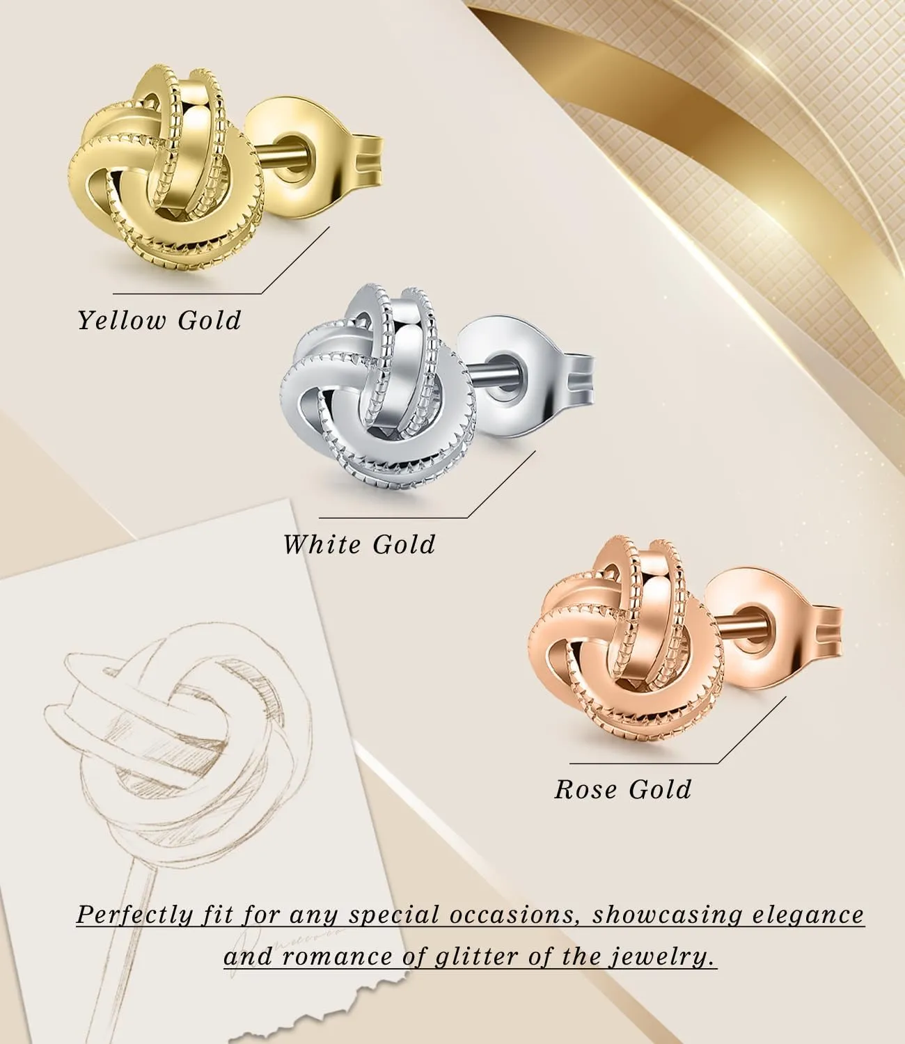 Gold Plated Sterling Silver Studs Love Knot Earrings For Women | Hypoallergenic & Nickle Free Jewelry for Sensitive Ears