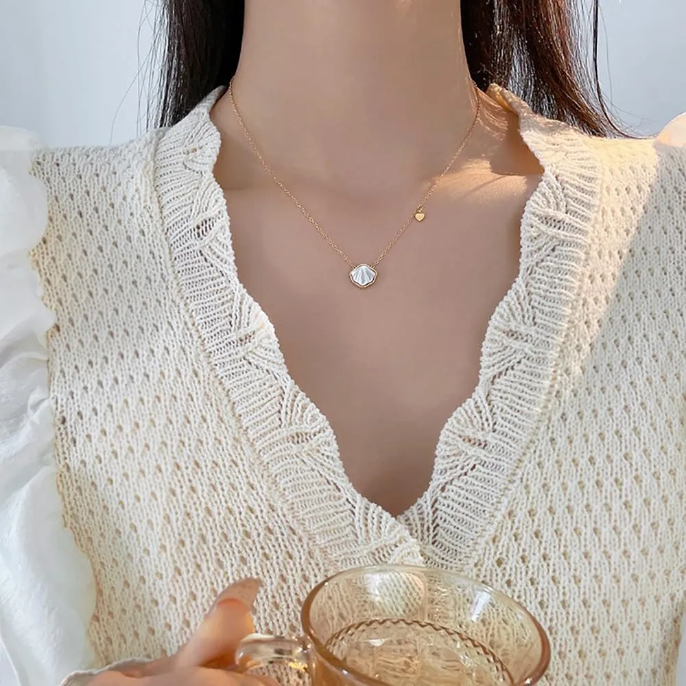 Gold Shell Pendant Necklace, Women's Casual Elegant Pink Copper 18k Gold Plated Shell Pendant Necklace, Adjustable for Women of All Ages