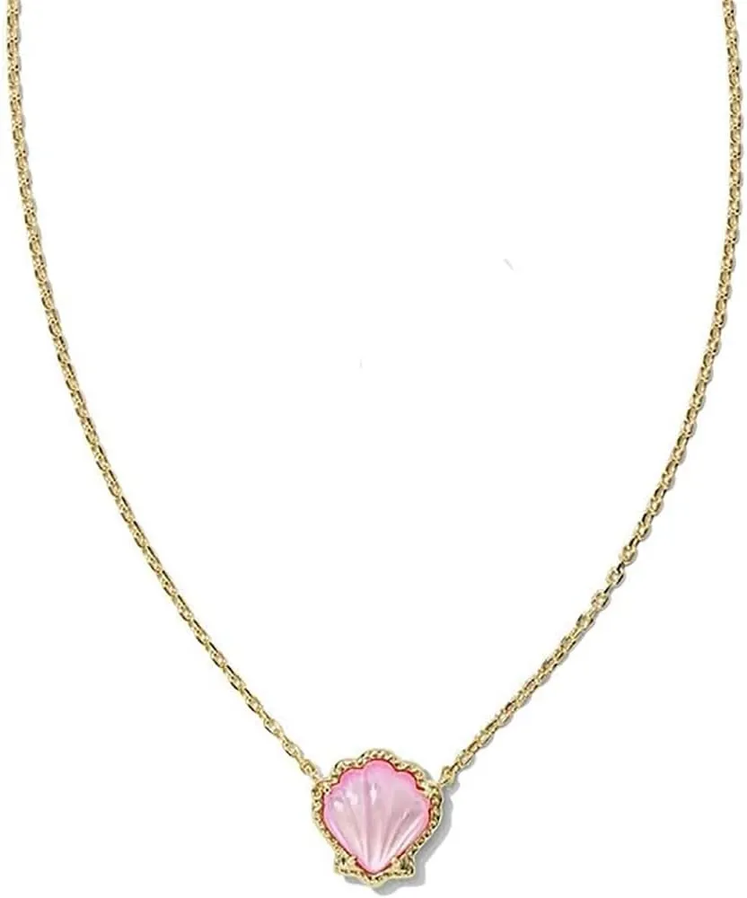 Gold Shell Pendant Necklace, Women's Casual Elegant Pink Copper 18k Gold Plated Shell Pendant Necklace, Adjustable for Women of All Ages