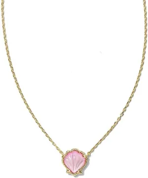 Gold Shell Pendant Necklace, Women's Casual Elegant Pink Copper 18k Gold Plated Shell Pendant Necklace, Adjustable for Women of All Ages