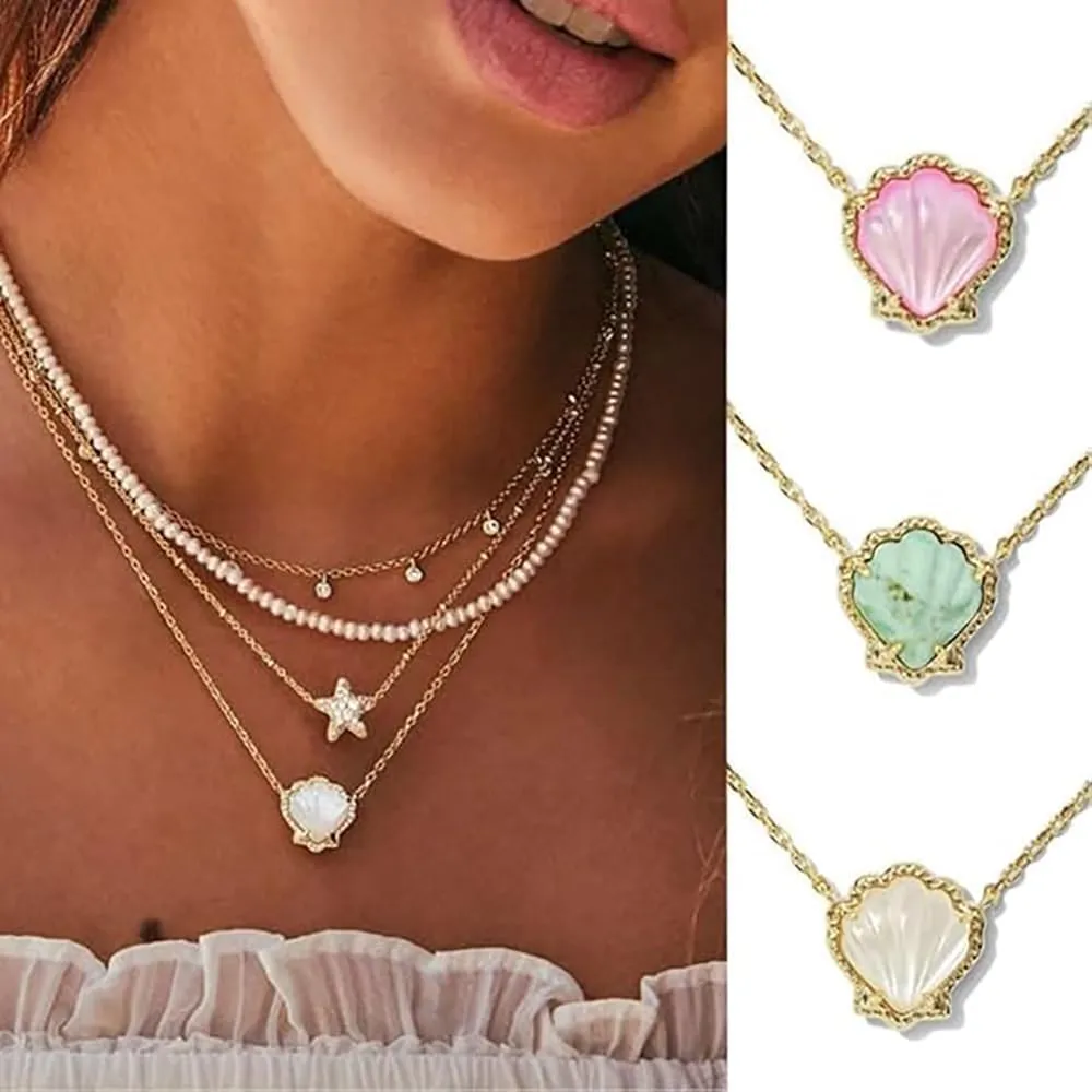 Gold Shell Pendant Necklace, Women's Casual Elegant Pink Copper 18k Gold Plated Shell Pendant Necklace, Adjustable for Women of All Ages