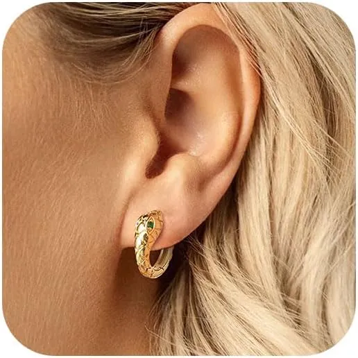 Gold Snake Earrings for Women - 14k Gold Plated Thin Hoops,Hypoallergenic Gold Filled Statement Huggie Hoop Ears Rings,Trendy Non Tarnish Gothic Jewelry,Christmas Birthday Party Gifts for Girlfriend
