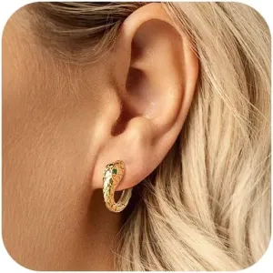 Gold Snake Earrings for Women - 14k Gold Plated Thin Hoops,Hypoallergenic Gold Filled Statement Huggie Hoop Ears Rings,Trendy Non Tarnish Gothic Jewelry,Christmas Birthday Party Gifts for Girlfriend