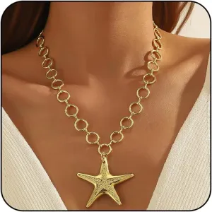 Gold Starfish Necklace for Women Chunky Big Starfish Pendant Necklace Summer Beach Ocean Statement Jewelry Outfits Accessories