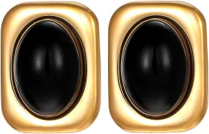 Gold Statement Chunky Stud Earrings for Women Stainless Steel Oval Stone Geometric Square Earrings 18K Gold Plated Vintage Trendy Jewelry