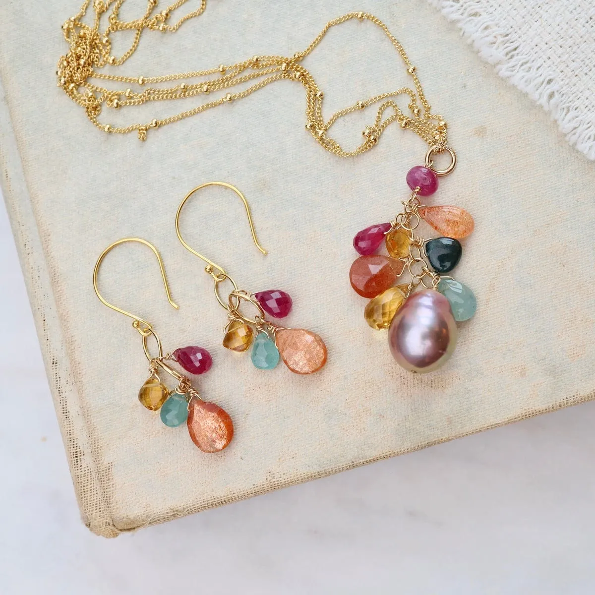 Golden Link Earrings with Sunstone