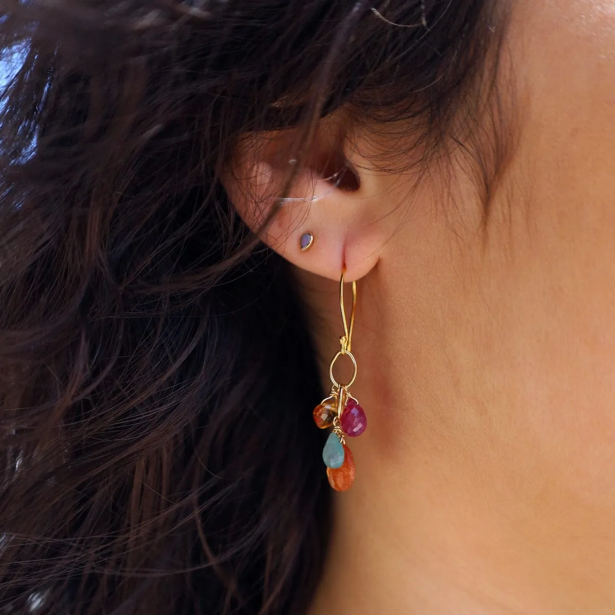 Golden Link Earrings with Sunstone