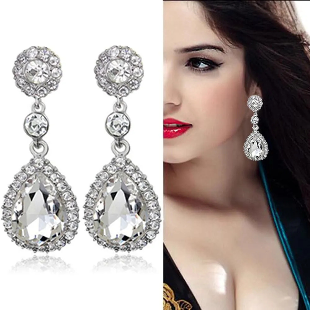 Gorgeous Austrian Crystal Rhinestone Wedding Bridal Teardrop Drop Dangle Earrings
