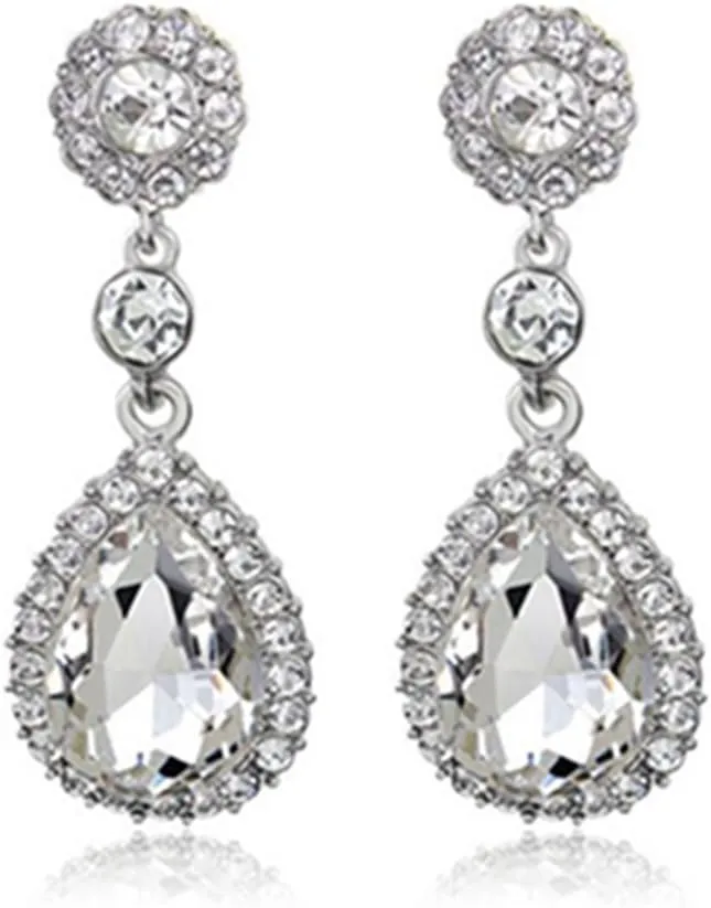 Gorgeous Austrian Crystal Rhinestone Wedding Bridal Teardrop Drop Dangle Earrings