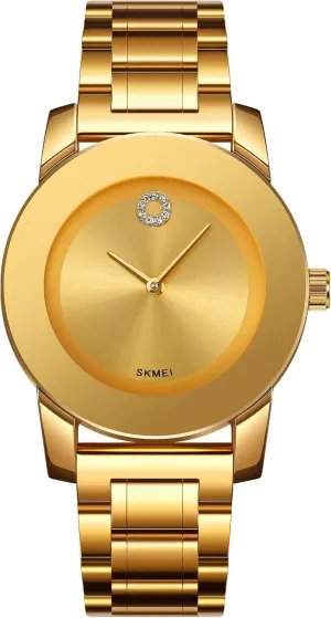 Gosasa Elegant Unisex Stainless Steel Waterproof Quartz Watch with Diamond Accents - Minimalist Luxury Business Casual Wrist Watch for Men and Women