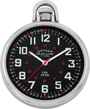 Gotham Men's Stainless Steel Mechanical Hand Wind Railroad Style Pocket Watch # GWC14106SB