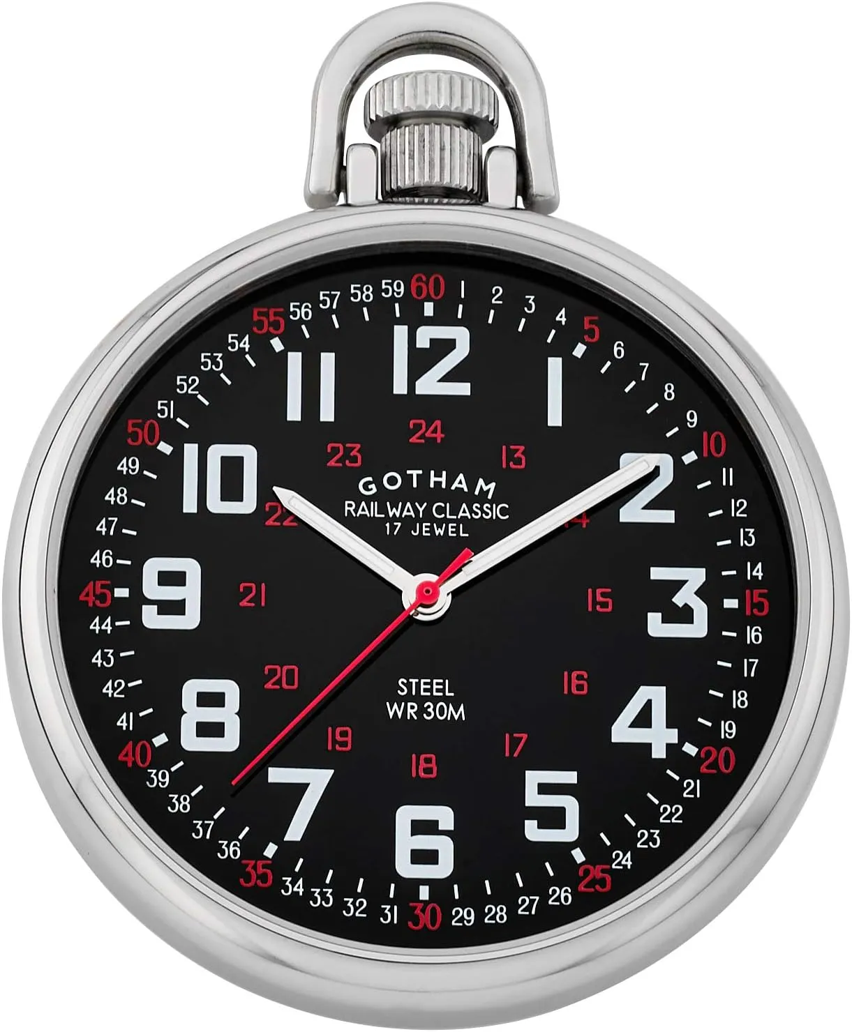 Gotham Men's Stainless Steel Mechanical Hand Wind Railroad Style Pocket Watch # GWC14106SB