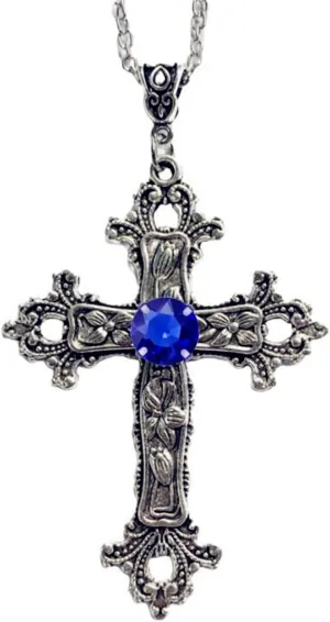 Gothic Cross Pendant Necklace Antiqued Silver Goth Punk Holy Cross Carved Flower Chic Black Crystal Rhinestone Christian Large Chain Necklace for Women Men Y2K Halloween Party Fashion Jewelry Gifts