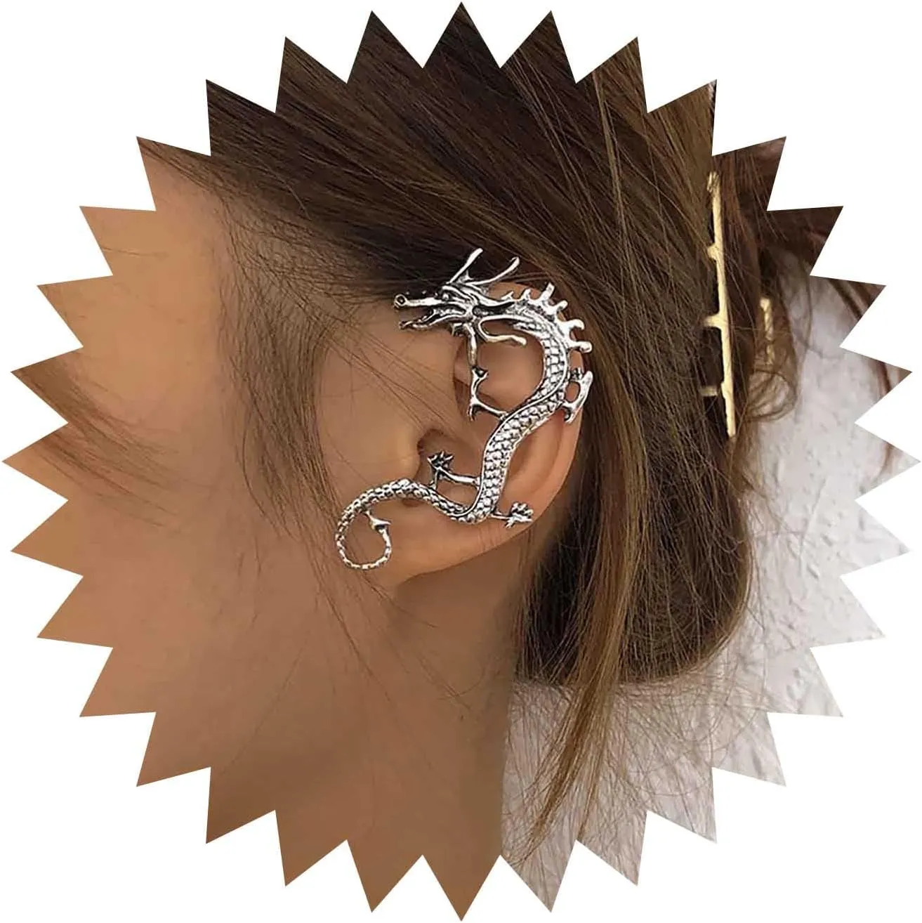 Gothic Dragon Ear Cuff Earrings Ancient Dragon Ear Wrap Earring Silver Dragon Climber Earring Dragon Ear Crawler Earring No Piercing Earring Jewelry for Women