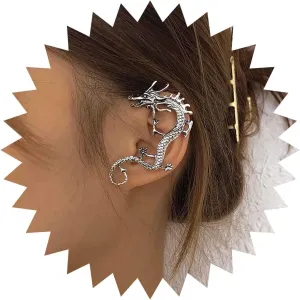 Gothic Dragon Ear Cuff Earrings Ancient Dragon Ear Wrap Earring Silver Dragon Climber Earring Dragon Ear Crawler Earring No Piercing Earring Jewelry for Women