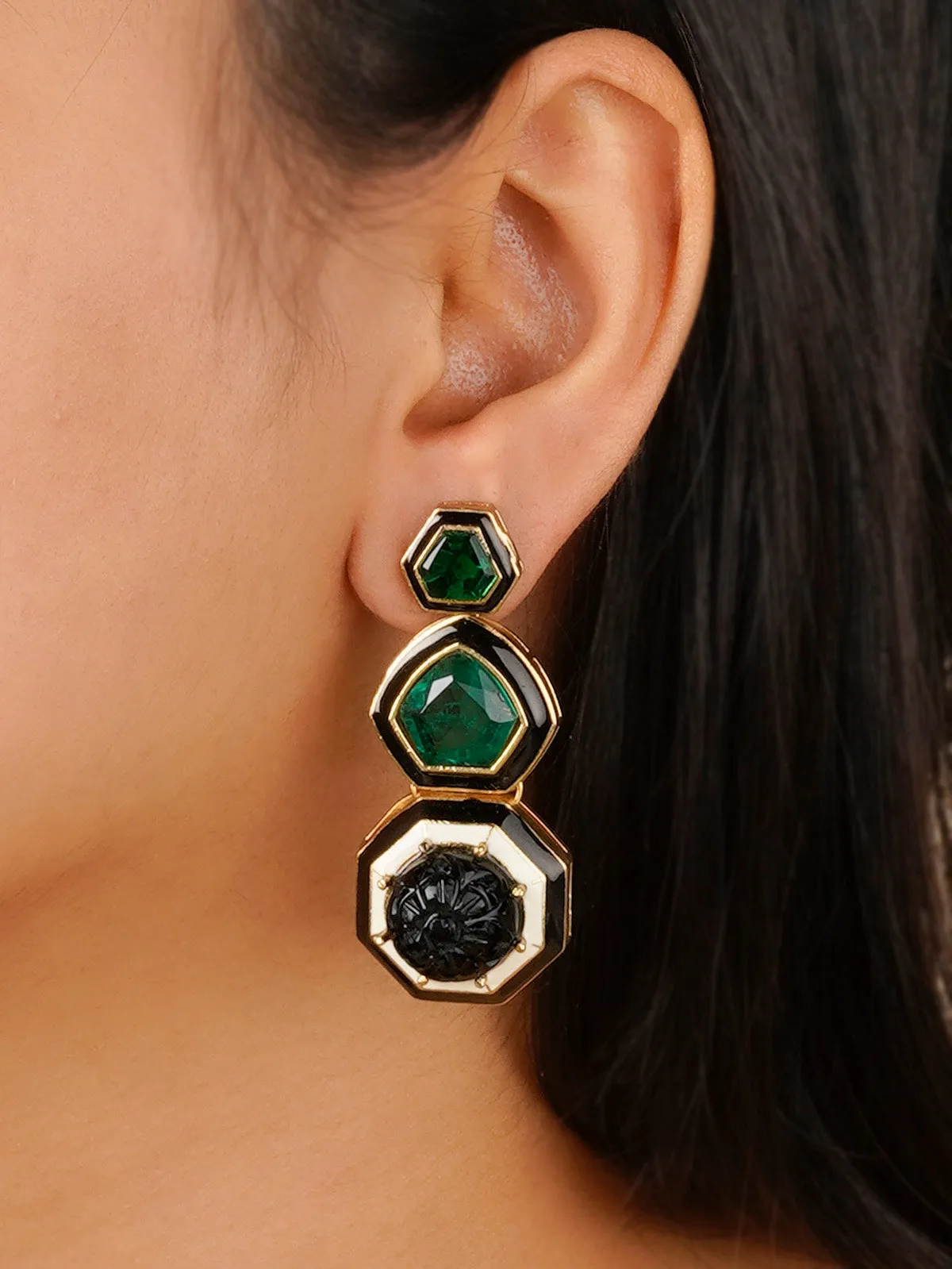 Green Color Gold Plated Contemporary Earrings - CC-EAR9GR