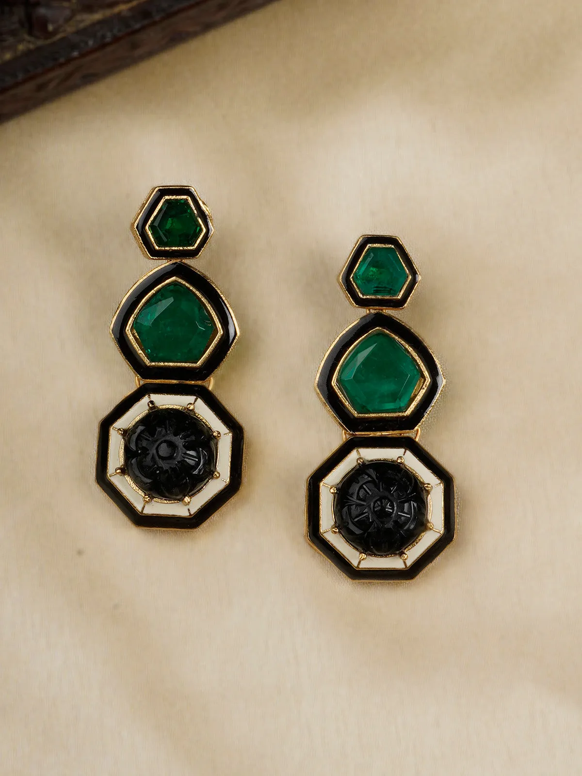 Green Color Gold Plated Contemporary Earrings - CC-EAR9GR