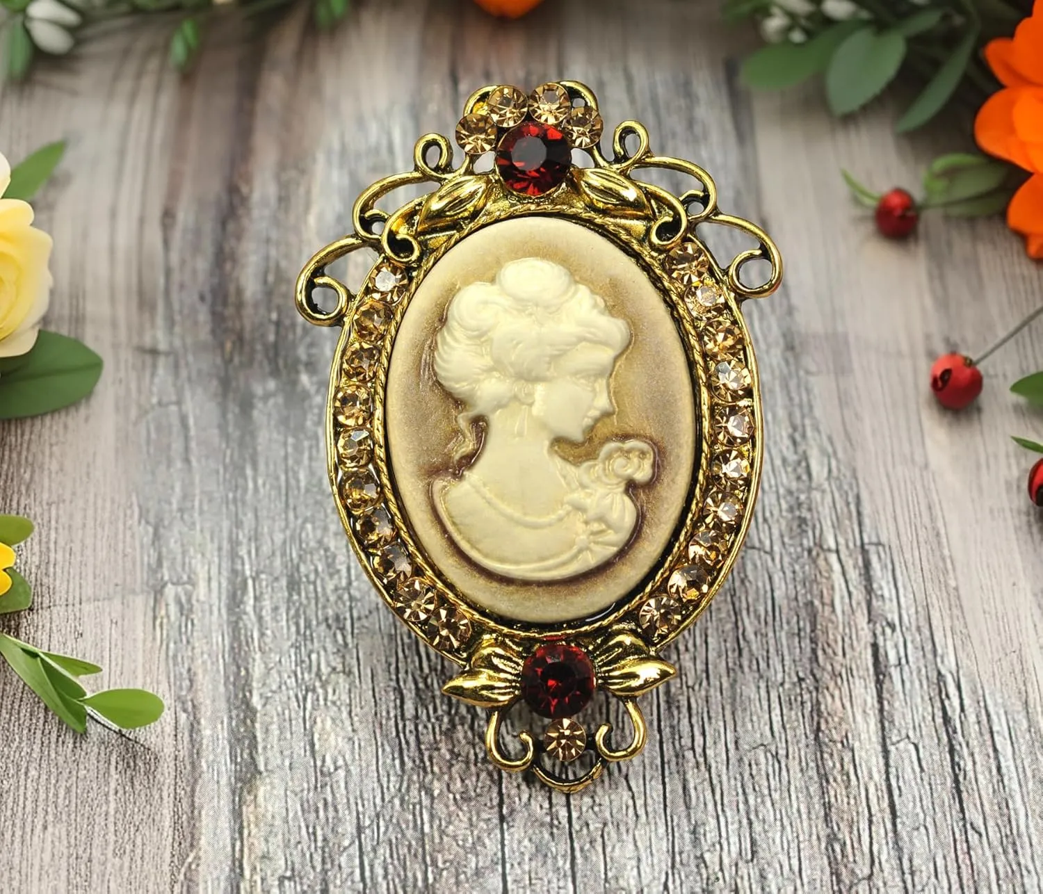 Gyn&Joy Womens Crystal Rhinestones Flower Vintage Antique Cameo Brooch Pin
