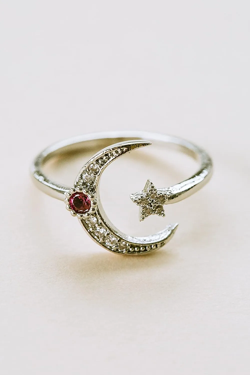 Gypsy Planet Cz Star Half Crescent Sailor Luna Moon Moonstar Wrap Around Adjustable Expendable Stretch Band Ring