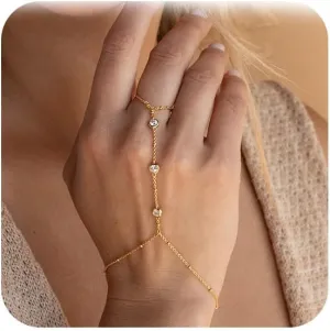 Hand Chain Bracelet Finger Ring Bracelet Adjustable Rhinestone Hand Chain Beach Bracelet Jewelry for Women