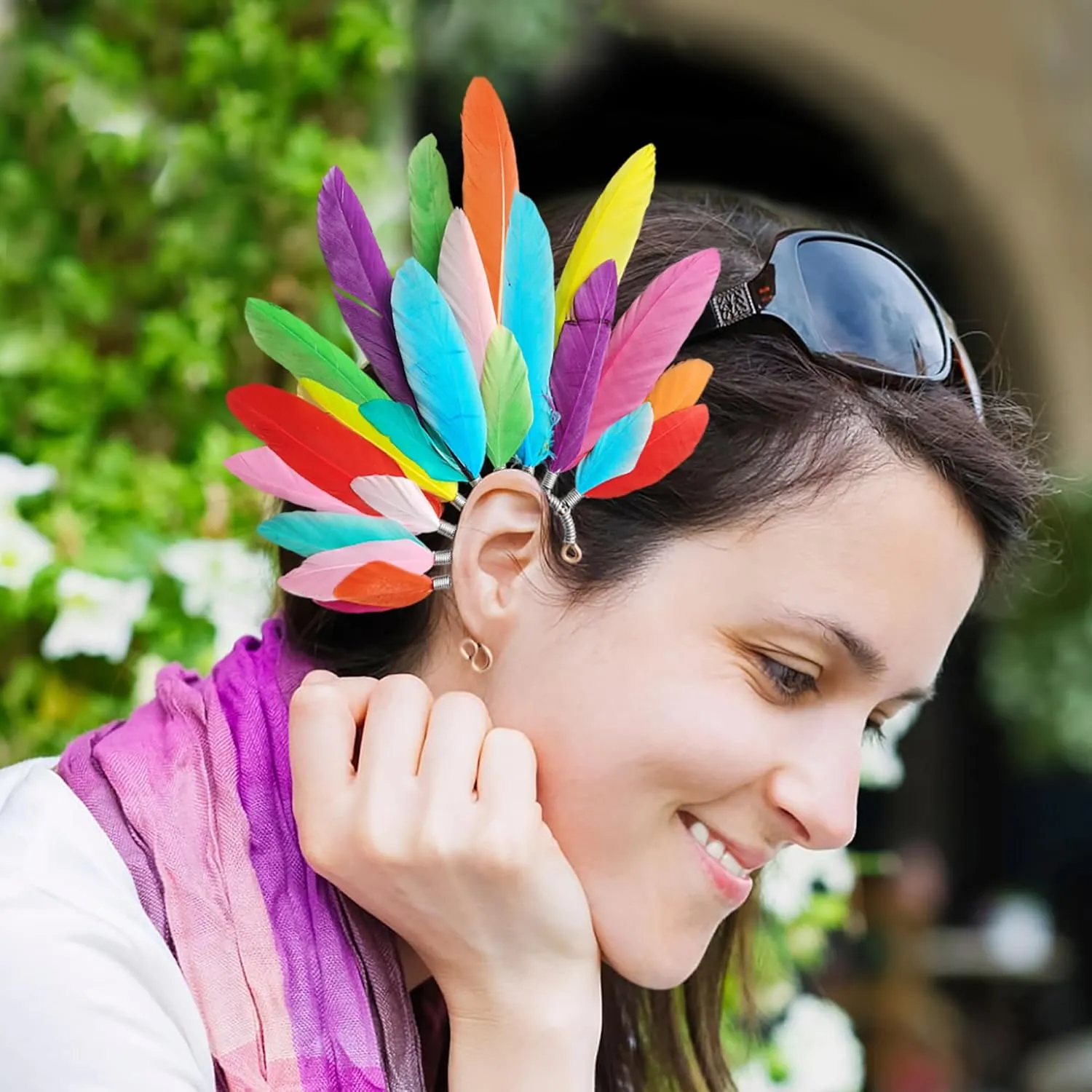 Handmade Bohemian Colored goose feathers headdress Ear Cuff,Feather Earrings,Ear Wrap,American Indian style feather ear cuff,Bohemian festival hair(right ear)