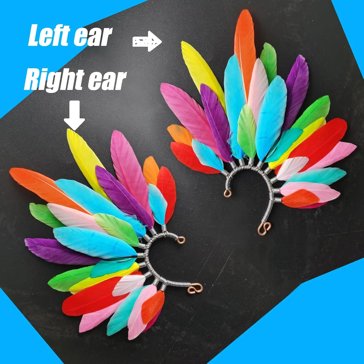 Handmade Bohemian Colored goose feathers headdress Ear Cuff,Feather Earrings,Ear Wrap,American Indian style feather ear cuff,Bohemian festival hair(right ear)