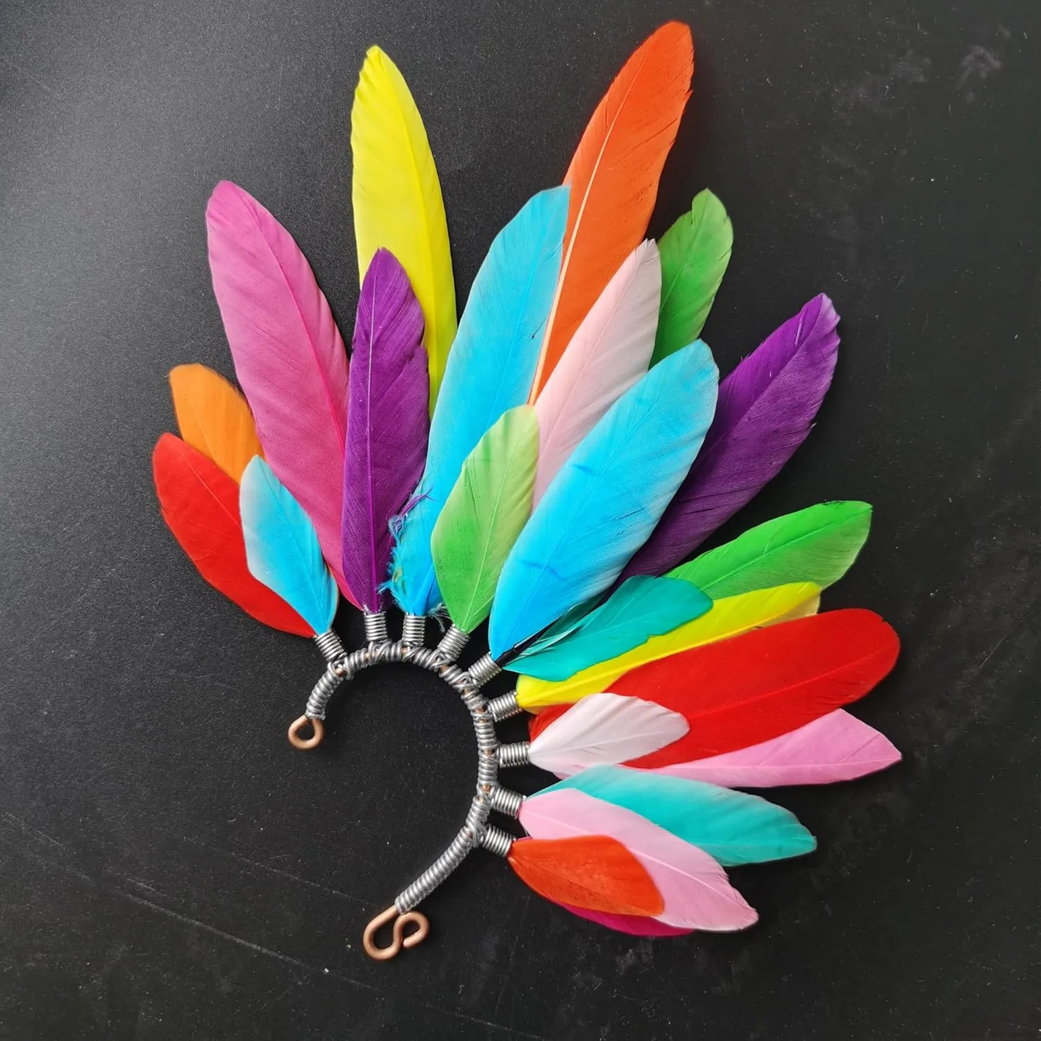 Handmade Bohemian Colored goose feathers headdress Ear Cuff,Feather Earrings,Ear Wrap,American Indian style feather ear cuff,Bohemian festival hair(right ear)