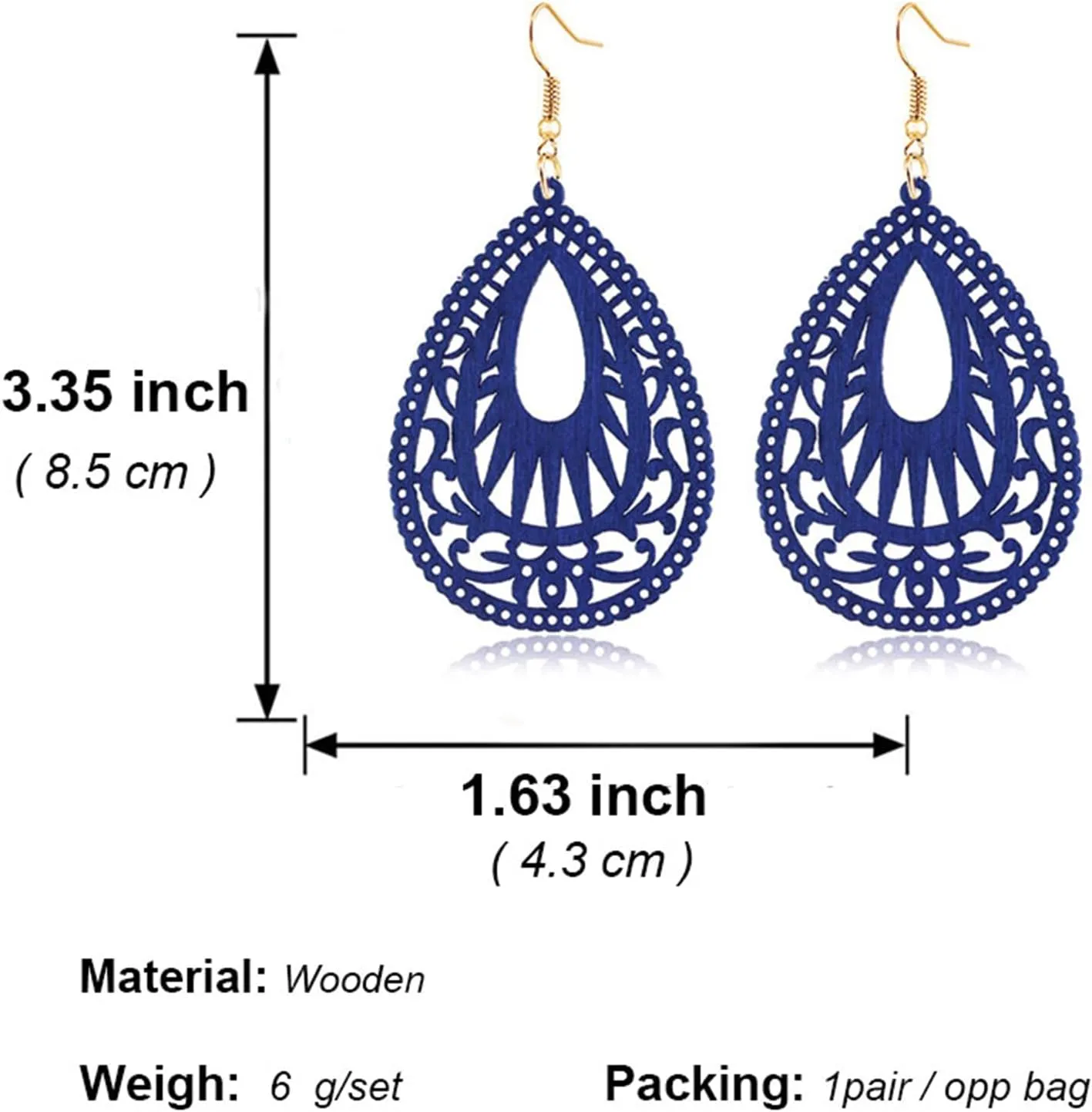 Handmade Bohemian Geometric Wood Earrings for Women Vintage Bohemian African Nature Wooden Earrings Lightweight Hollow Teardrop Ethnic Fashion Statement Earring