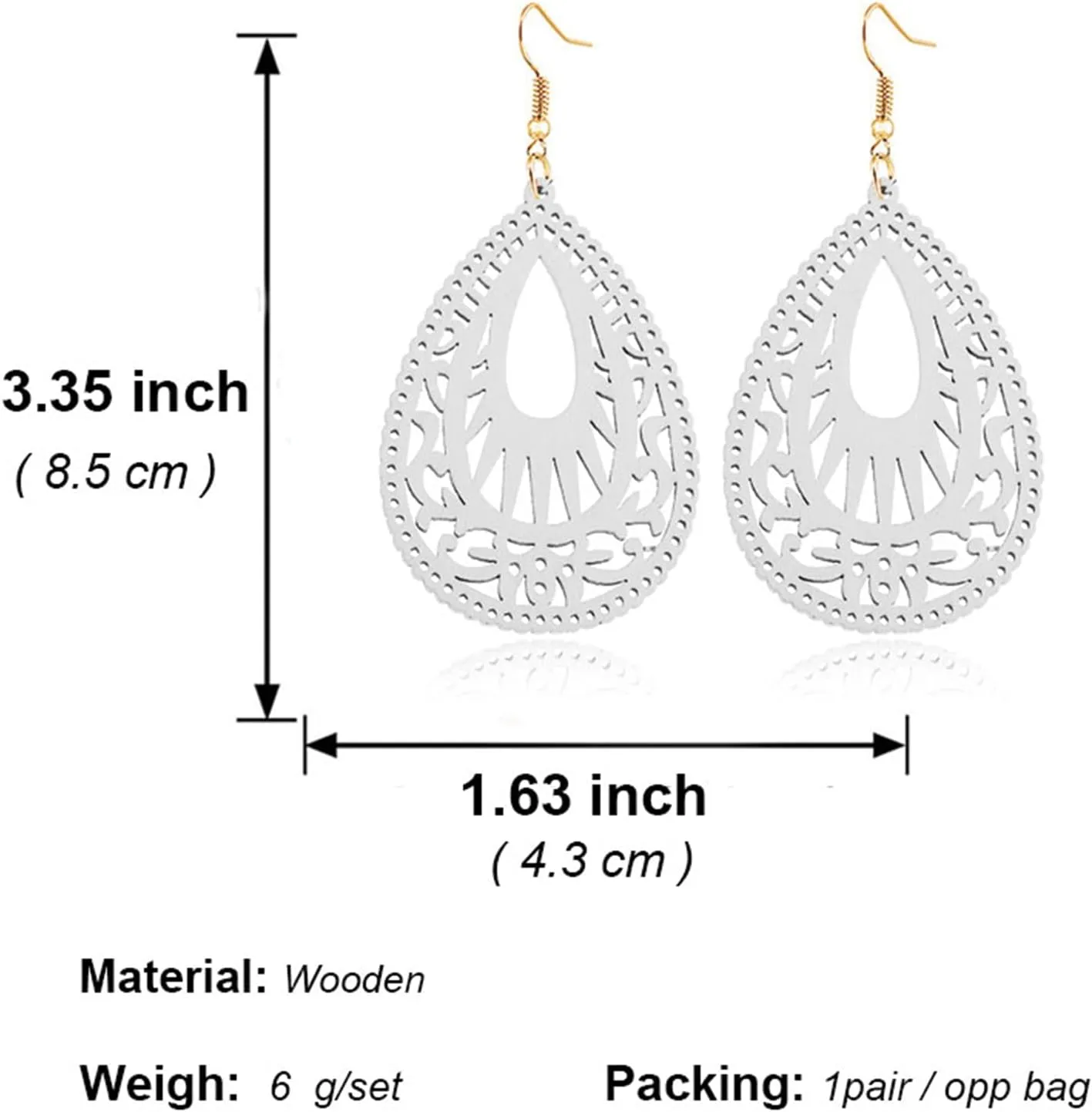 Handmade Bohemian Geometric Wood Earrings for Women Vintage Bohemian African Nature Wooden Earrings Lightweight Hollow Teardrop Ethnic Fashion Statement Earring