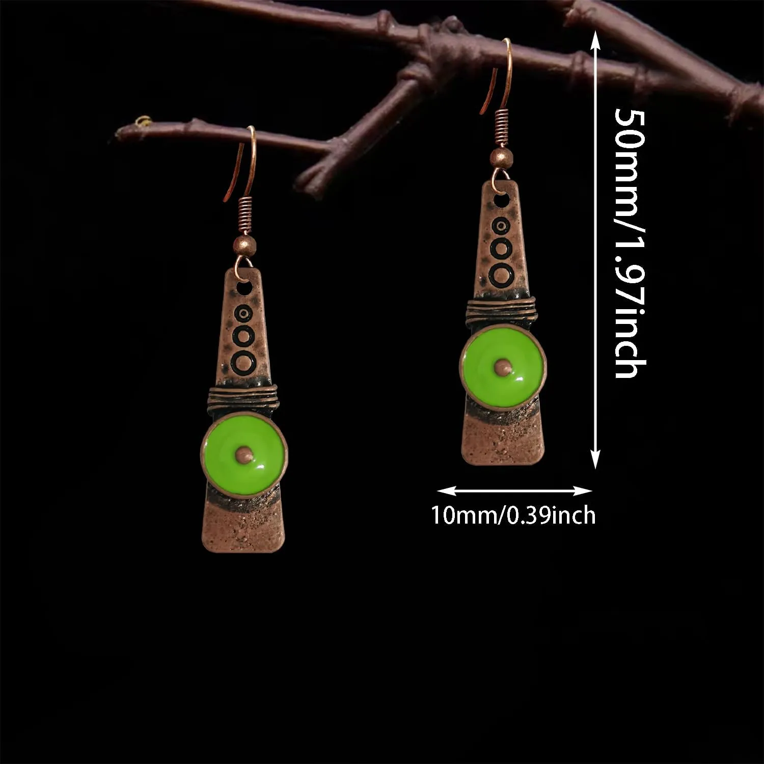 Handmade Bohemian Vintage Creative Bar Red Copper Dangle Drop Earrings Unique Retro Boho Green Purple Geometry Enamel Hook Earrings for Women Statement Jewelry Gifts