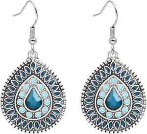 Handmade Boho Teardrop Earrings for Women Unique Tribal Ethnic Colorful Vintage Antique Enamel Waterdrop Dangle Drop Statement Earrings All-match Sculpted Water Drop Jewelry Gifts