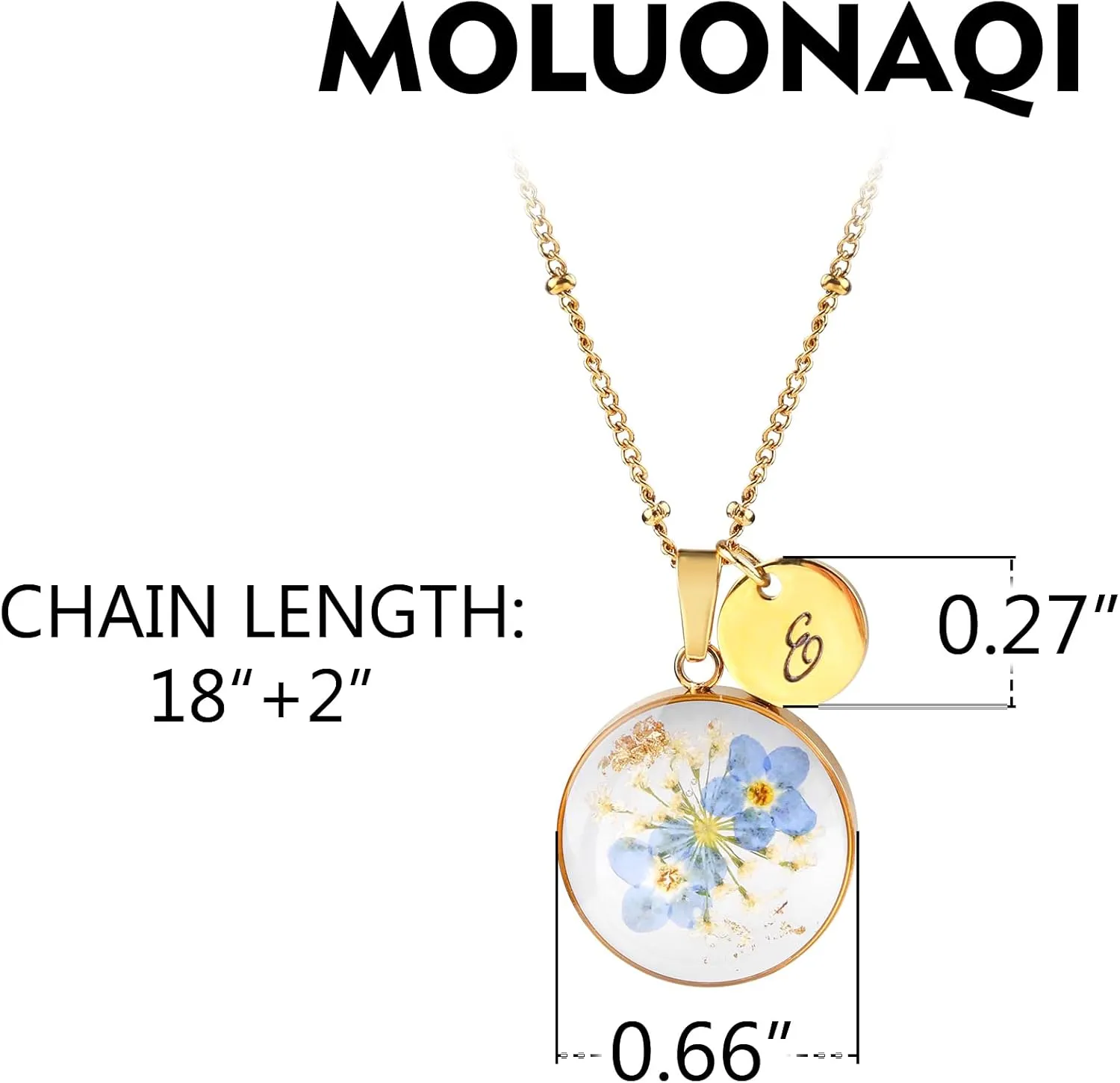 Handmade Pressed Forget-Me-Not Flower Initial Necklace - Real Flower Resin Pendant - Personalized Floral Jewelry Gift for Women - Elegant Botanical Keepsake