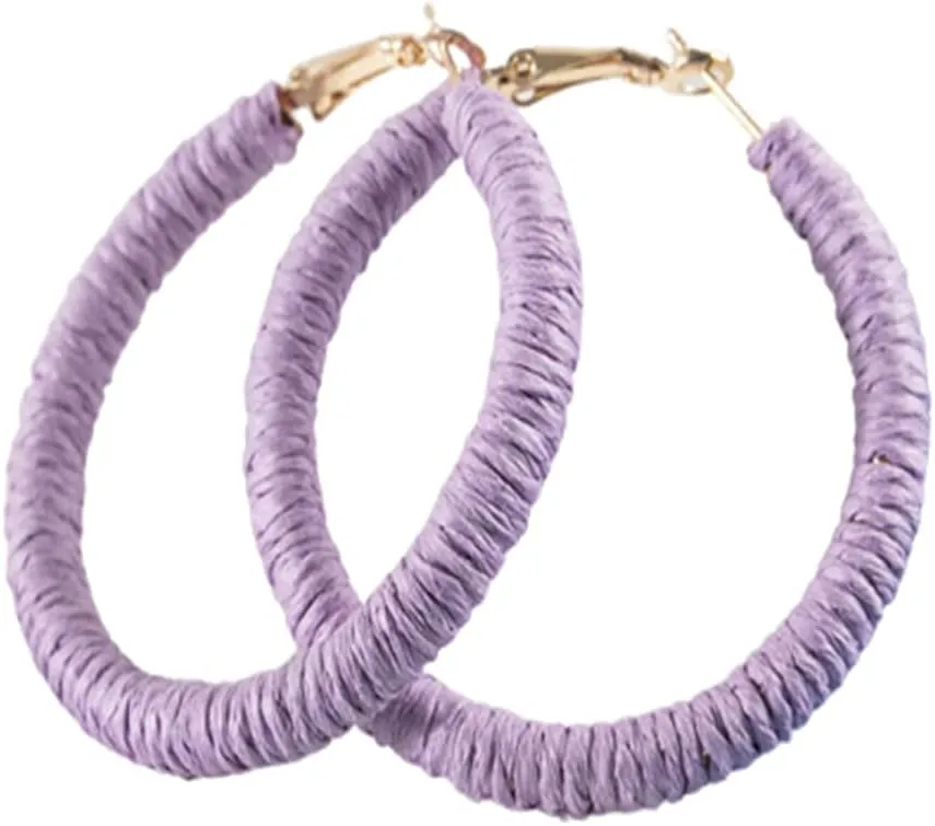 Handmade Rattan Earrings - Large Circle Braided Straw Wicker Drop Earrings - Light Weight Summer Hoops