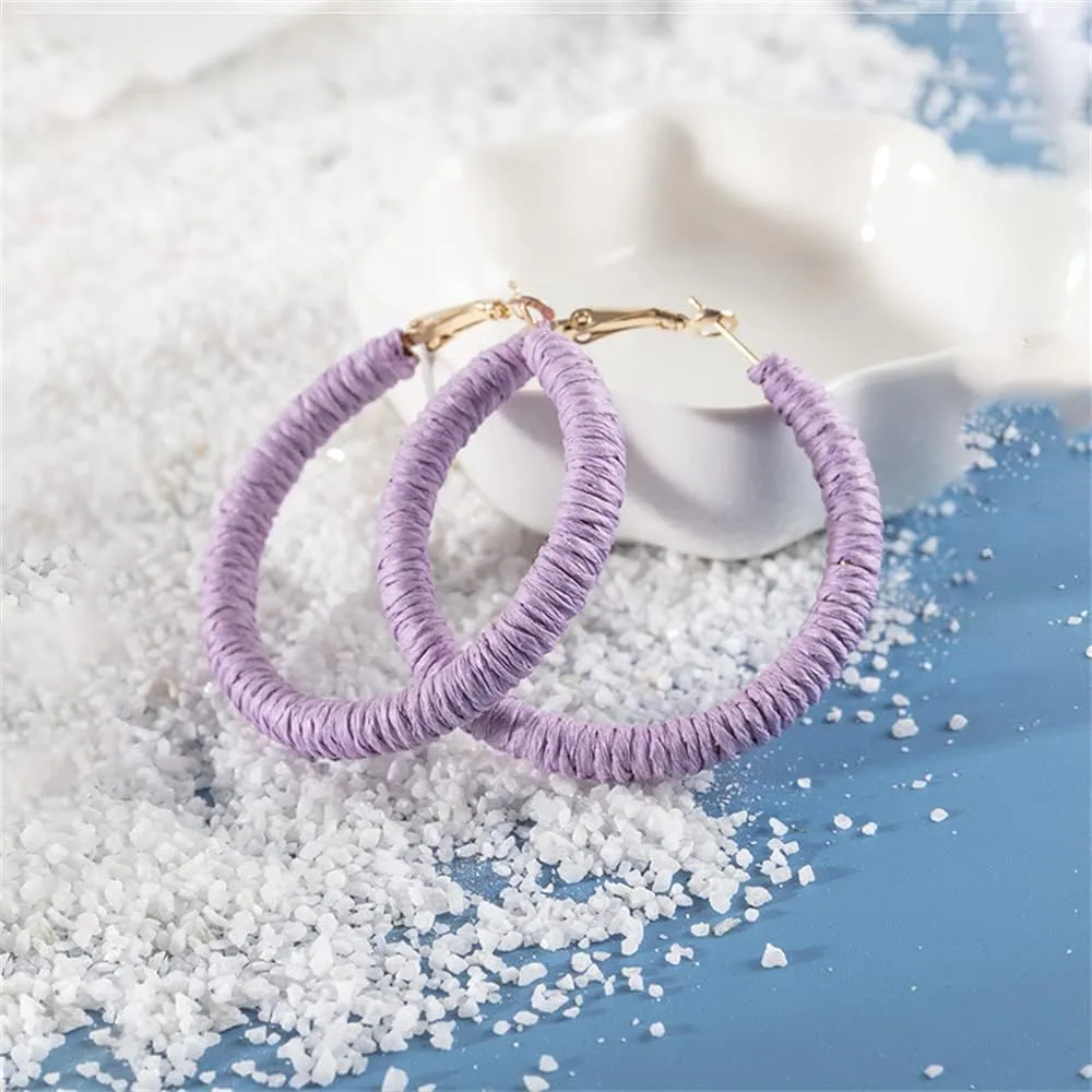 Handmade Rattan Earrings - Large Circle Braided Straw Wicker Drop Earrings - Light Weight Summer Hoops