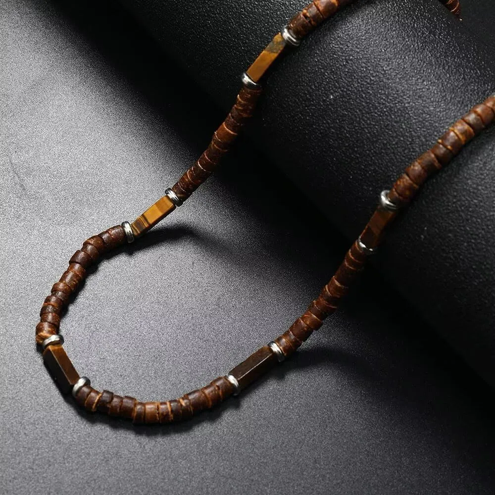 Handmade Wooden Beads Choker Necklace for Men Women Bohemian Coconut Beaded Surfer Necklace Hawaiian Summer Beach Jewelry