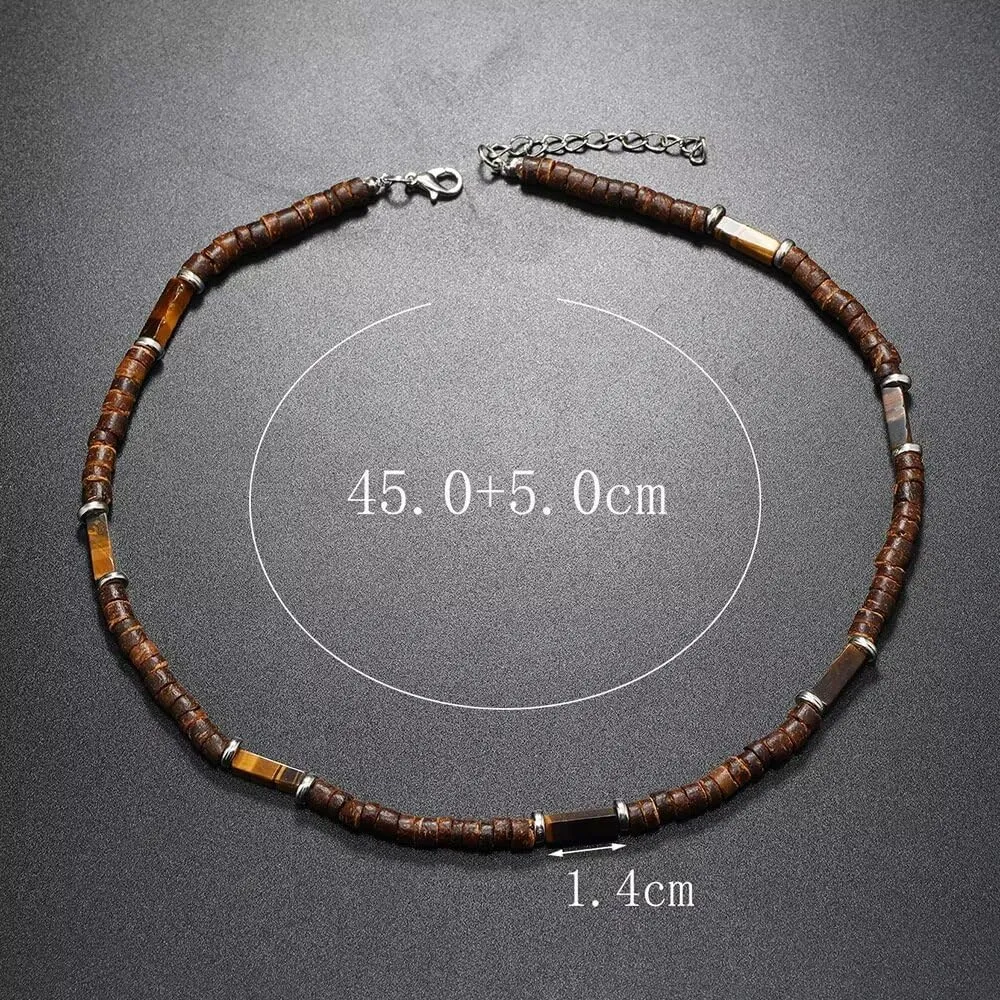 Handmade Wooden Beads Choker Necklace for Men Women Bohemian Coconut Beaded Surfer Necklace Hawaiian Summer Beach Jewelry