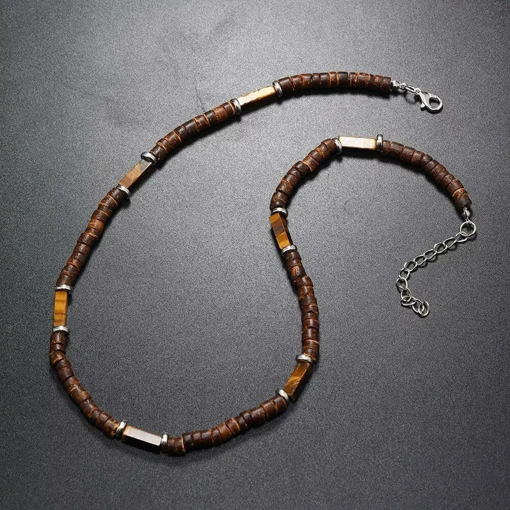 Handmade Wooden Beads Choker Necklace for Men Women Bohemian Coconut Beaded Surfer Necklace Hawaiian Summer Beach Jewelry