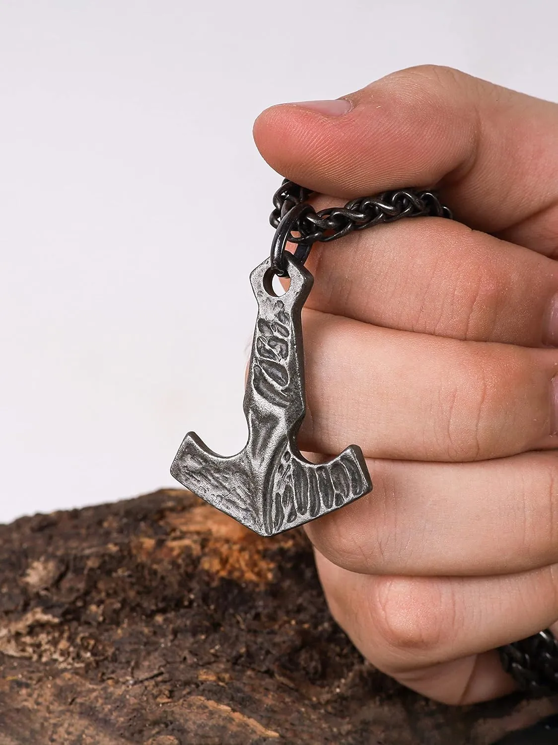 HAQUIL Viking Mjolnir Necklace, Antique Thor Hammer Amulet Pendant, Wheat Chain, Viking Jewelry Gift for Men and Women