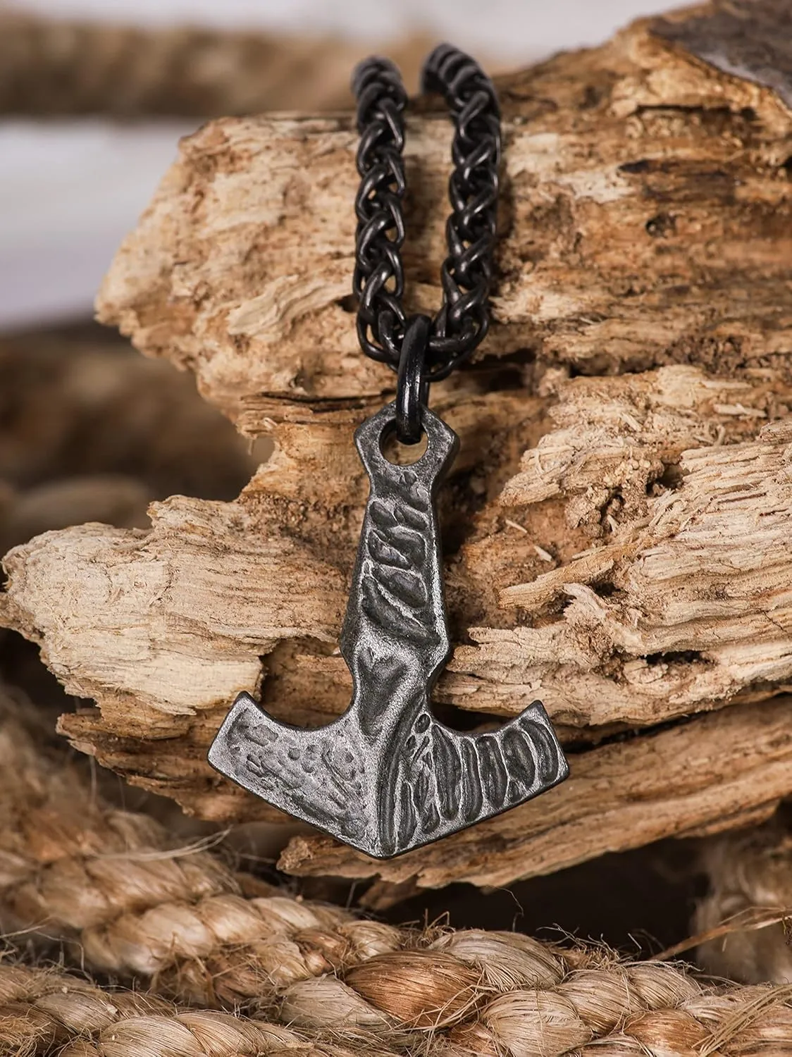 HAQUIL Viking Mjolnir Necklace, Antique Thor Hammer Amulet Pendant, Wheat Chain, Viking Jewelry Gift for Men and Women