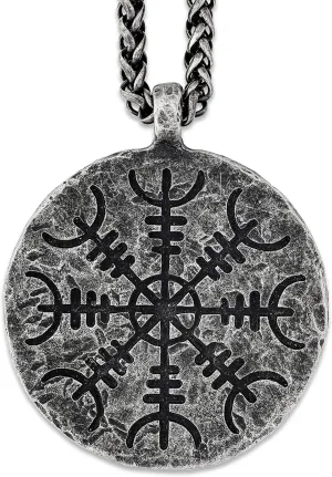 HAQUIL Viking Vegvisir Necklace, Helm of Awe Amulet Pendant, Wheat Chain, Viking Jewelry Gift for Men and Women