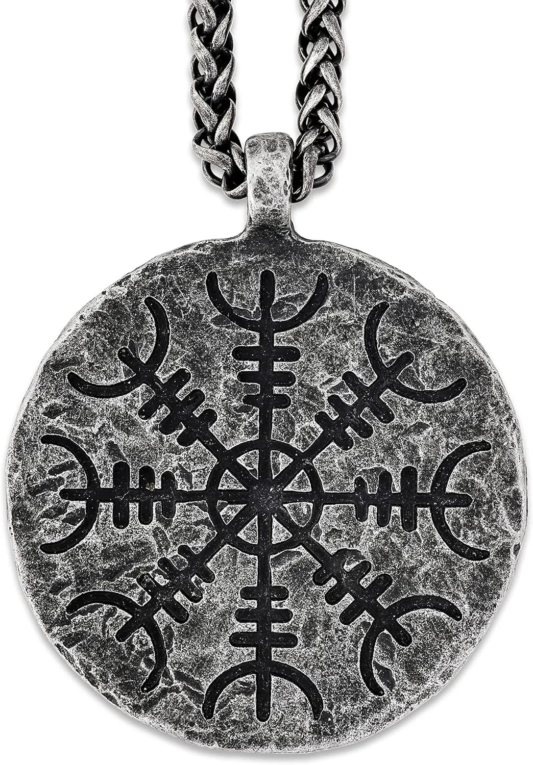 HAQUIL Viking Vegvisir Necklace, Helm of Awe Amulet Pendant, Wheat Chain, Viking Jewelry Gift for Men and Women