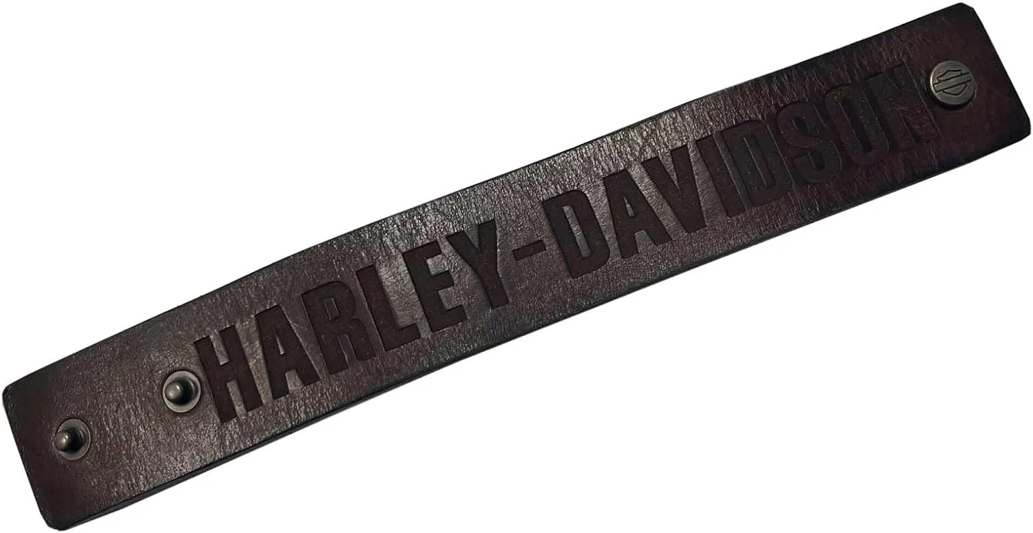 Harley-Davidson Men's Embossed H-D Adjustable Leather Cuff Bracelet Wristband