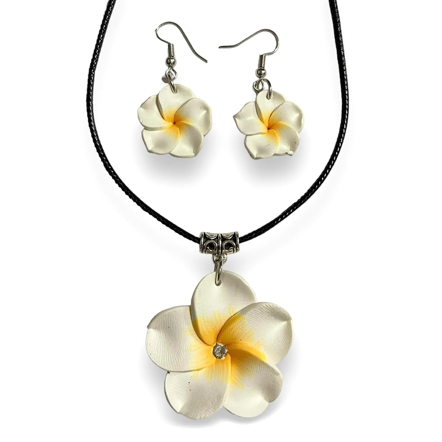 Hawaiian Flower Necklace Girl for Women Hawaii Jewelry Hawaiian Earrings Hawaii Plumeria Flowers Jewelry Fashion Flower Necklace Earrings (white)