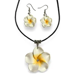 Hawaiian Flower Necklace Girl for Women Hawaii Jewelry Hawaiian Earrings Hawaii Plumeria Flowers Jewelry Fashion Flower Necklace Earrings (white)
