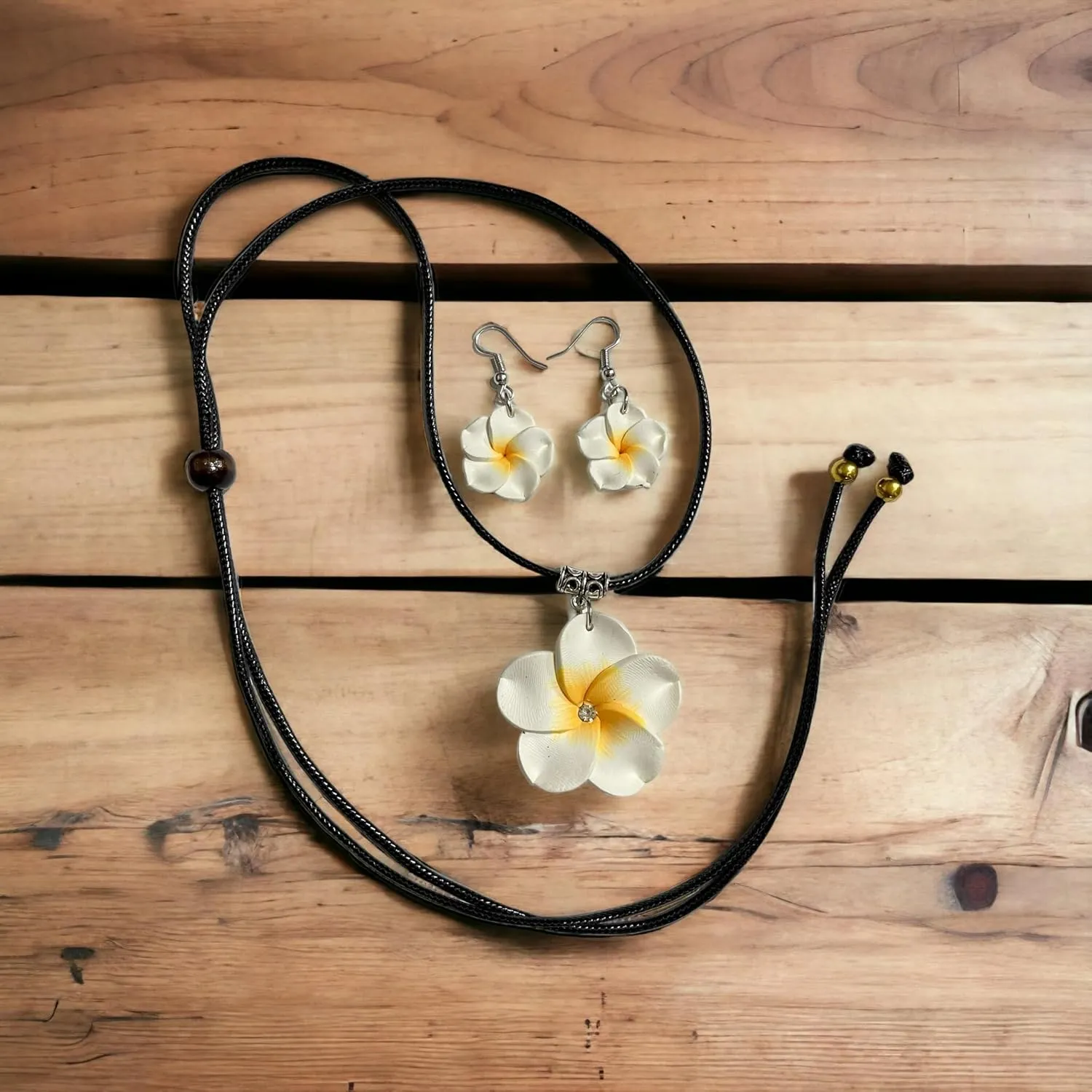 Hawaiian Flower Necklace Girl for Women Hawaii Jewelry Hawaiian Earrings Hawaii Plumeria Flowers Jewelry Fashion Flower Necklace Earrings (white)