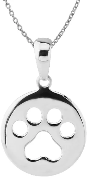 Hawaiian Silver Jewelry Dog Paw Print Pendant Necklace  18-inch Sterling Silver Paw Print Necklace  925 Sterling Silver