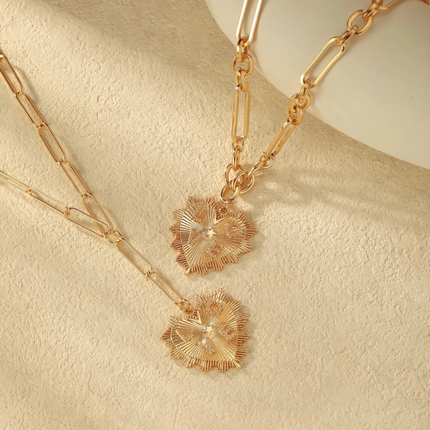 Heart Charm Necklace - 18K Gold Plated Heart Pendant Choker Chain - Trendy Hip Hop Neutral Aesthetic Jewelry